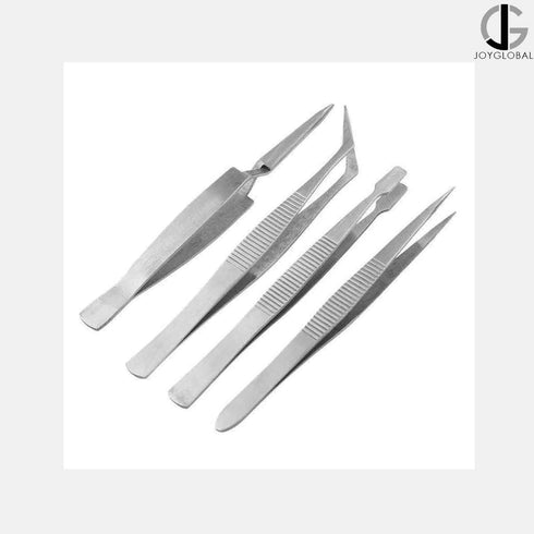 JoyGlobal Stainless Steel Tweezers - Set of 4 Pieces