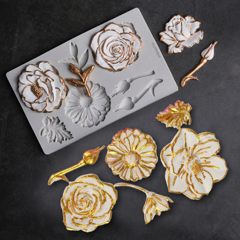 Silicone Mixed Flowers & Leaves Mould